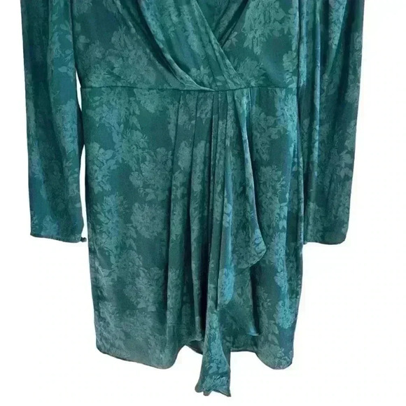 BCBGMAXAZRIA Vera Surplice Dark Teal Green Floral Jaquard Mini Dress Size 4 - Picture 8 of 12